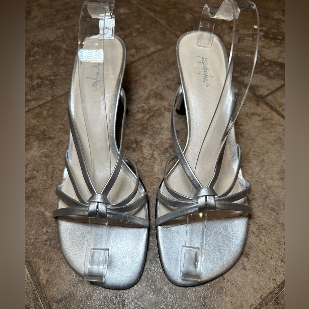 Silver Open Toe Vintage Heels Size 10
